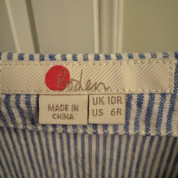 Boden Blue & White Striped Embroidered V-Neck Midi Dress with Pink Trim - Picture 3 of 4